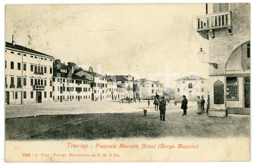 1905 TREVISO Piazzale Mercato Grani (Borgo Mazzini) - Cartolina ANIMATA FP VG  Cartolina postale d'epoca, viaggiata.CONDIZIONI: G (minime macchie)FORMATO: FP    originale e autentica 1