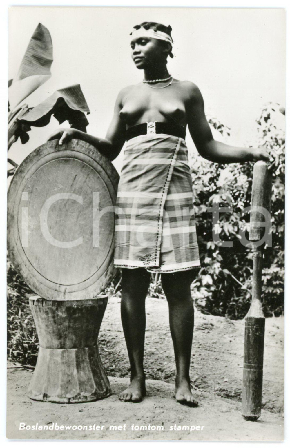 1960 ca AFRICA Woman with food pounder - RPPC Postcard ETHNIC NUDE Fotografia seriale d'epoca, in formato cartolina postale, non viaggiata.CONDIZIONI: G (ma lievi residui di colla al verso)FORMATO: 9x14 cm    originale e autentica 1