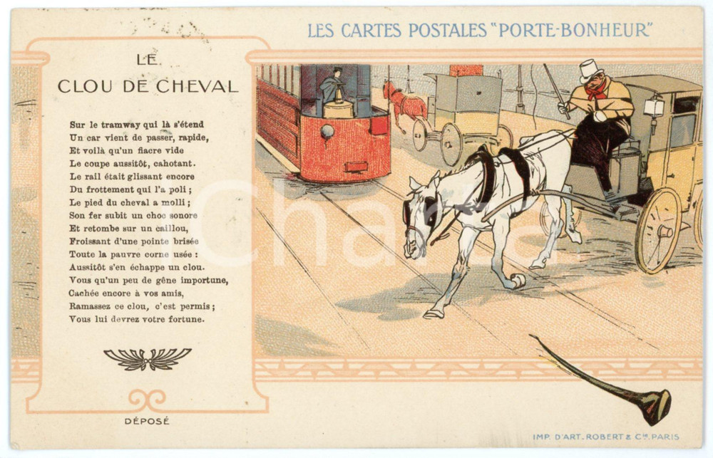 1909 LES CARTES POSTALES PORTE-BONHEUR - Le clou de cheval - Postcard  Cartolina postale d'epoca, viaggiata.CONDIZIONI: G FORMATO: FP    originale e autentica 1