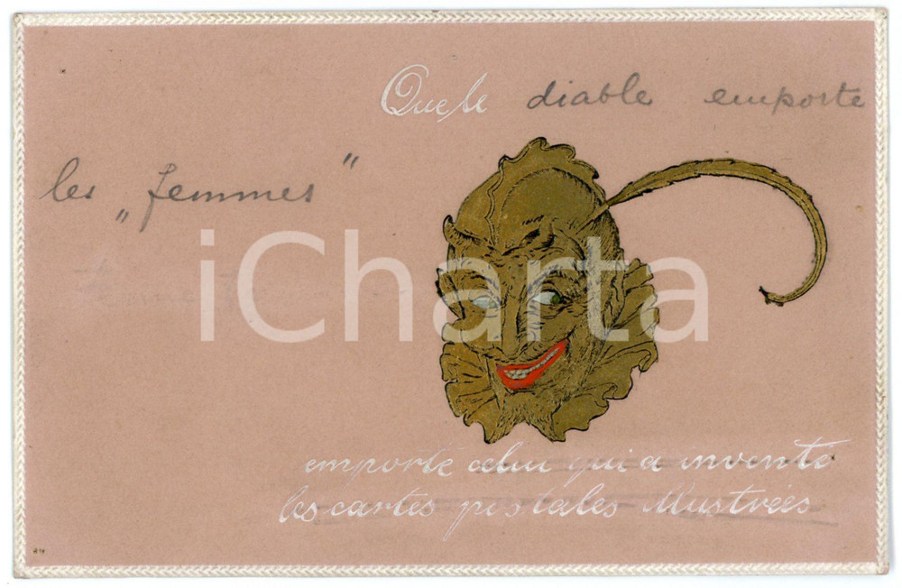 1900 ca HUMOUR Que le diable emporte celui qui a inventé les cartes postales *FP  Cartolina postale d'epoca in rilievo, non viaggiata.CONDIZIONI: G (minimi fori di affissione ai margini)FORMATO: FP    originale e autentica 1