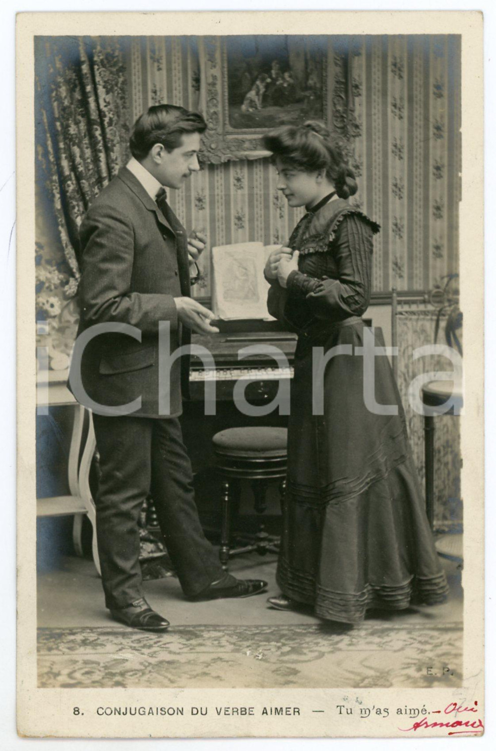 1903 CONJUGAISON DU VERB AIMER - Tu m'as aimé - Couple - Vintage postcard n°8  Cartolina postale d'epoca, viaggiata.CONDIZIONI: GFORMATO: FP    originale e autentica 1