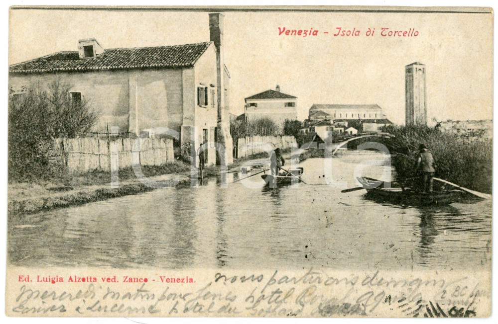 1905 VENEZIA Isola di Torcello - Barcaioli - Cartolina ANIMATA FP VG  Cartolina postale d'epoca, viaggiata. FAIR/discreto Lievi smussature agli angoli Formato: FP originale e autentica 1