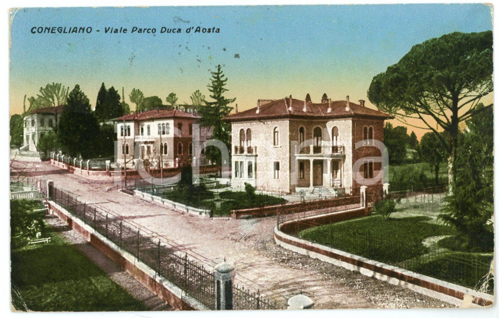 1932 CONEGLIANO (TV) Viale Parco Duca d'Aosta - Cartolina FP VG  Cartolina postale d'epoca, viaggiata. FAIR/discreto Lievi smussature agli angoli, piegature agli angoli inferiore Formato: FP originale e autentica 1