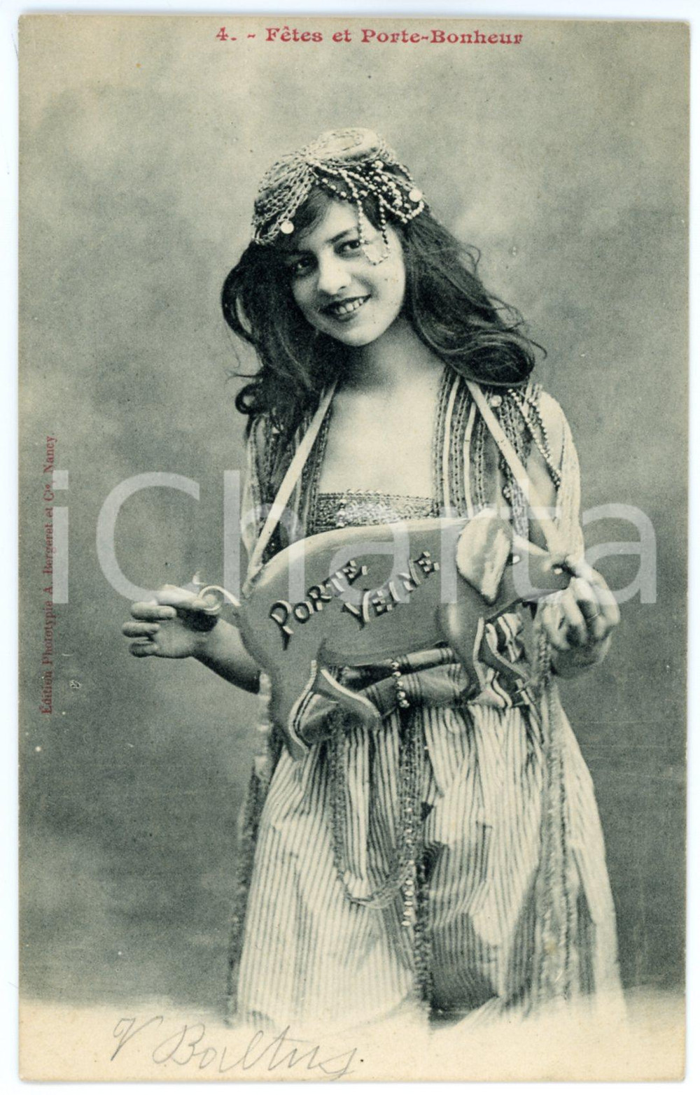 1907 FÊTES ET PORTE-BONHEUR Girl with a lucky pig toy - Postcard FP VG  Cartolina postale d'epoca, viaggiata.CONDIZIONI: fairFORMATO: FP    originale e autentica 1