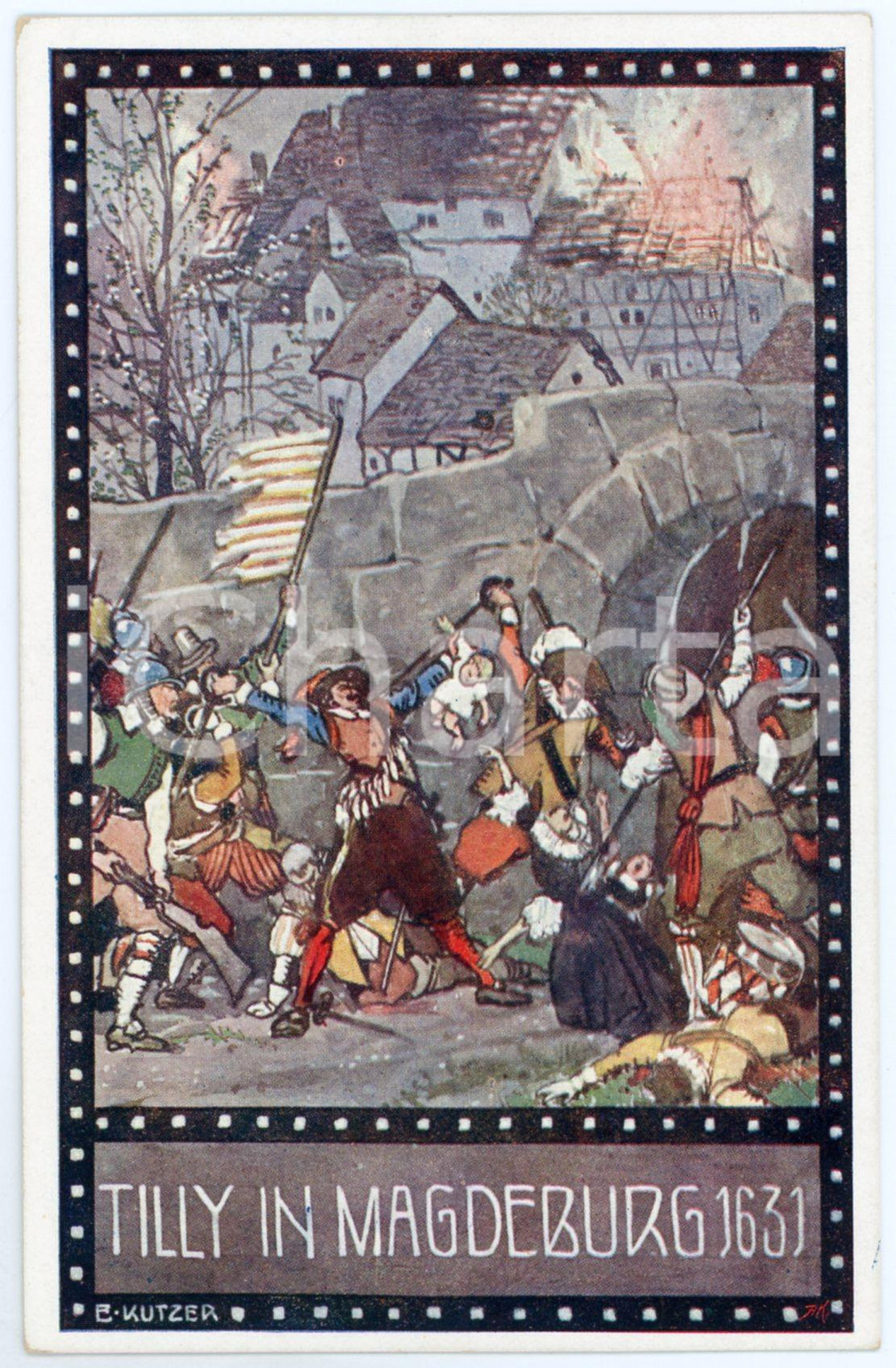 1920ca IM ZEICHEN DER RELIGION Tilly in Magdeburg - Ill. Ernst KUTZER Postcard Cartolina postale d'epoca, non viaggiata. GOOD/buono  Formato: 14x9 cm originale e autentica 1