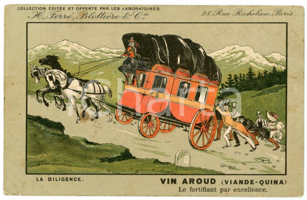 1912 VIN AROUD (VIANDE-QUINA) La diligence - Carte postale ILLUSTRÃ‰E FP VG  Cartolina postale d'epoca, viaggiata.CONDIZIONI: FAIR  (piegature agli angoli, macchioline diffuse)FORMATO: FP    originale e autentica 1