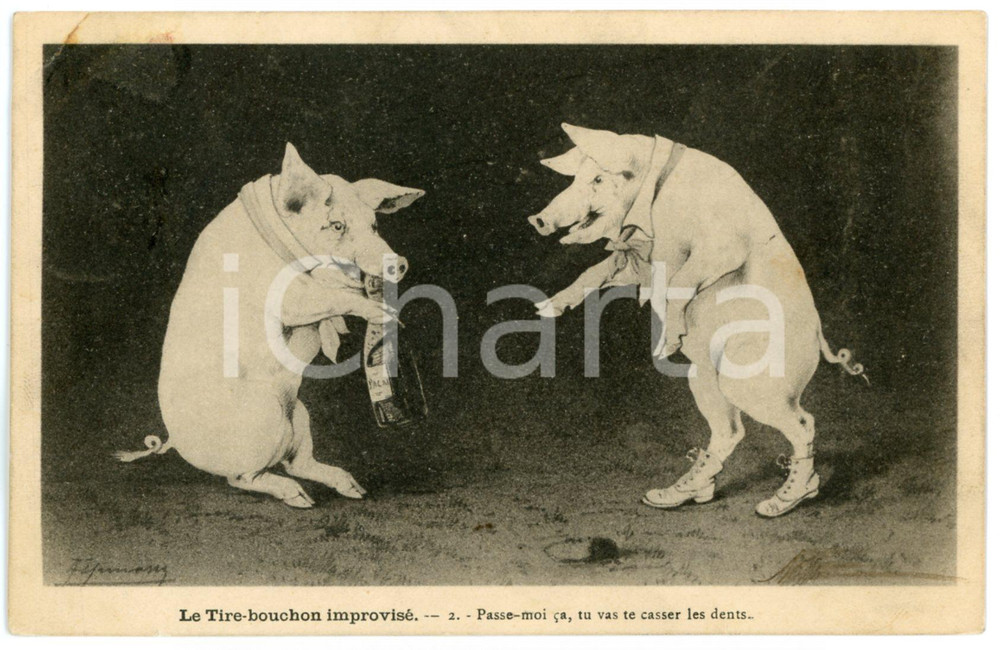 1903 HUMOUR Tire-bouchon improvisé (2) Passe-mois ca, tu vas te casser les dents  Cartolina postale d'epoca, viaggiata.CONDIZIONI: FAIR (piegatura all'angolo superiore sinistro)FORMATO: FP    originale e autentica 1