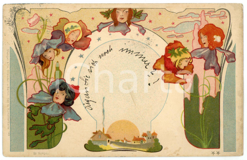 1900 Artist Ed KOTZEL Fairy and little town ILLUSTRATED Postcard FP VG  Cartolina d'epoca, viaggiata. FAIR/discreto Lievi smussature agli angoli Formato: FP originale e autentica 1