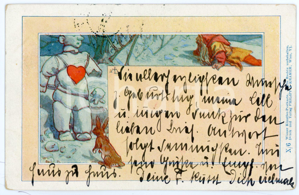 1898 Gnome and snowman - Wiener kunstler postkarte X/6 - ILLUSTRATED Postcard  Cartolina postale d'epoca, viaggiata. FAIR/discreto Smussature agli angoli Formato: FP originale e autentica 1