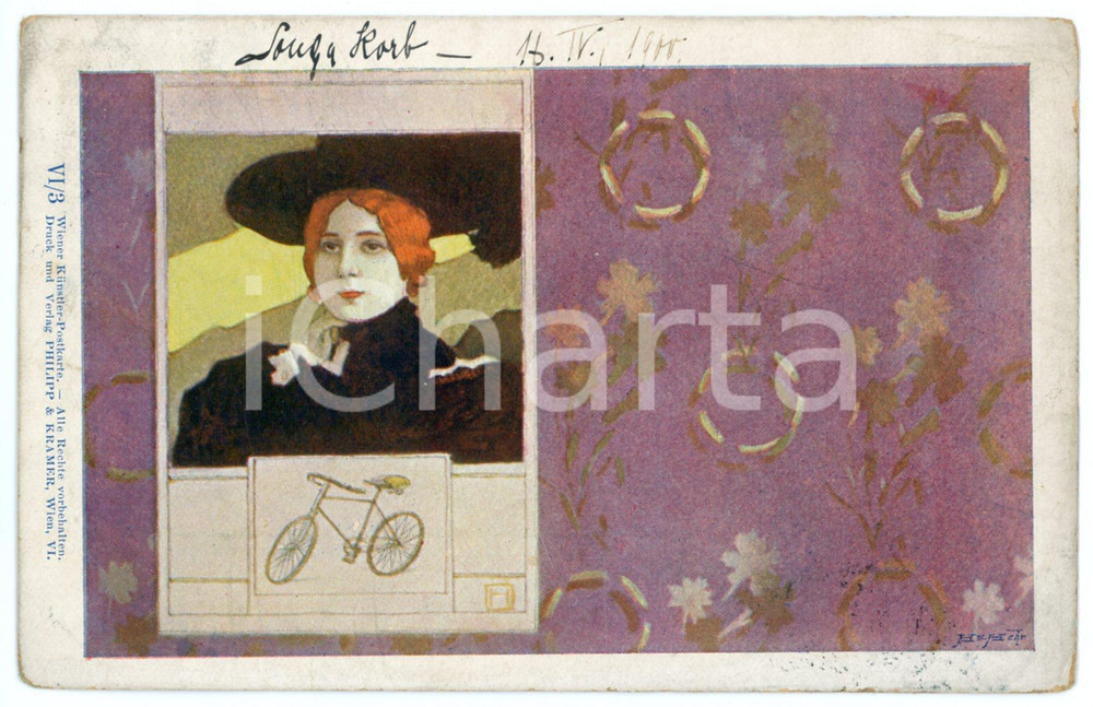 1900 ART NOUVEAU Artist Walter HAMPEL - Serie "All Heil" - Bike - Postcard  Cartolina postale d'epoca, viaggiata. FAIR/discreto lievi smussature Formato: 14x9 cm originale e autentica 1