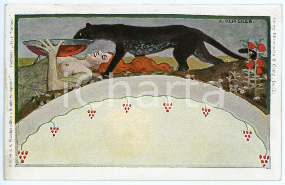1906 ART NOUVEAU Artist Albert KLINGNER - Woman with black panther *Postcard  Rara cartolina postale d'epoca, viaggiata.CONDIZIONI: G FORMATO: FP    originale e autentica 1