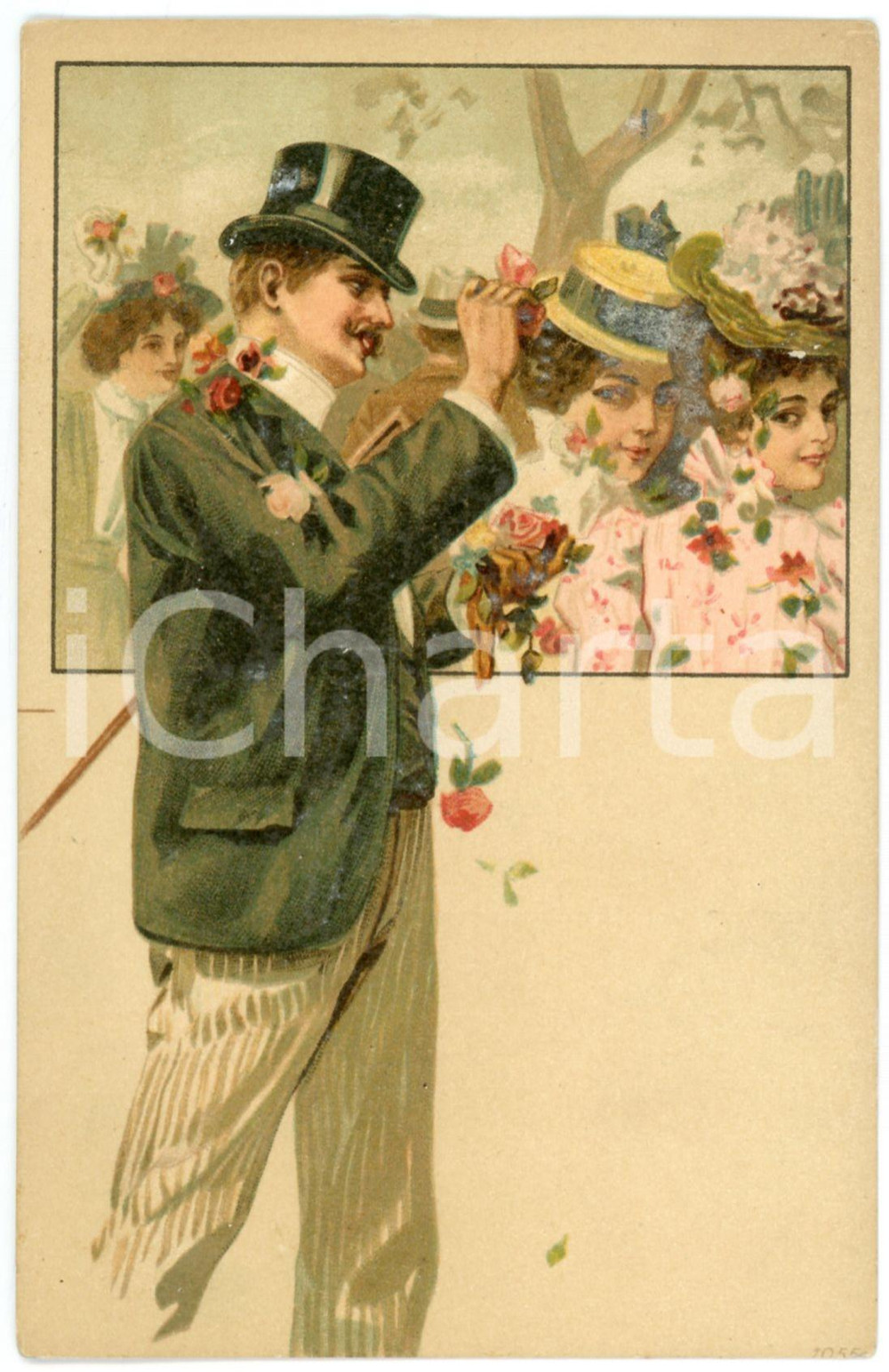 1900 ca LOVERS Sweethearts playing with flowers ILLUSTRATED Postcard FP NV (3)  Cartolina d'epoca, non viaggiata. FAIR/discreto Lievi smussature agli angoli Formato: FP originale e autentica 1