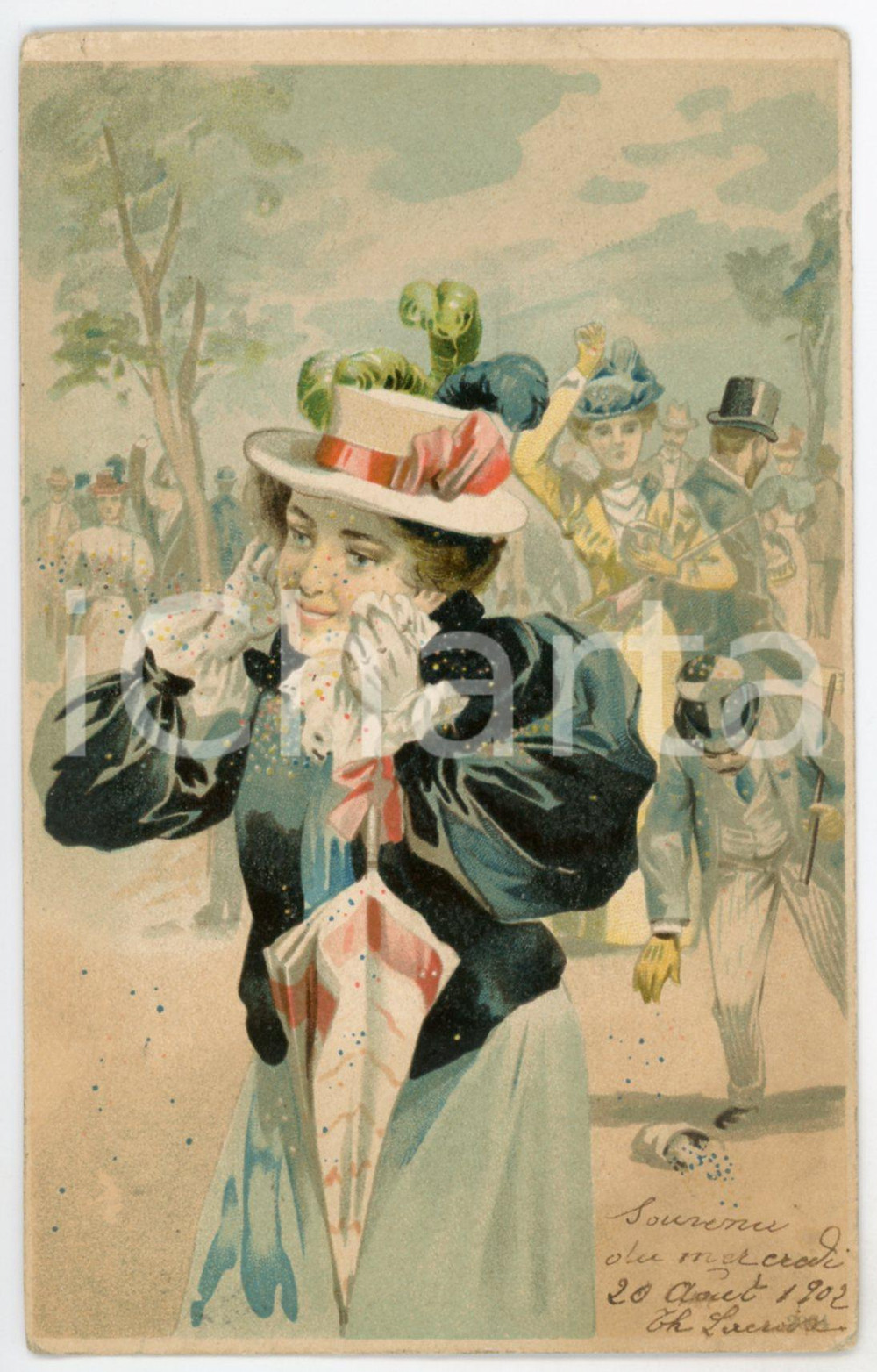 1902 FRANCE - CARNAVAL Femme frappée par des confettis - Carte postale FP VG  Cartolina d'epoca, viaggiata. FAIR/discreto Lievi smussature agli angoli Formato: FP originale e autentica 1