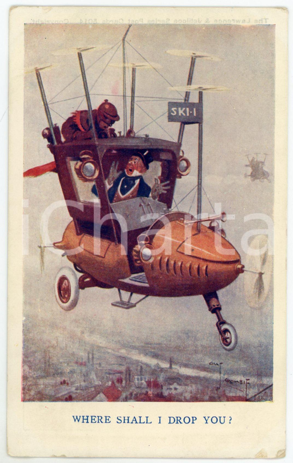 1910 ca SATIRE Where shall i drop you? Postcard LAWRENCE & JELLICOE SERIES 5014  Cartolina postale d'epoca, non viaggiata.CONDIZIONI: FAIR (smussature agli angoli, sbrecciatura al margine inferiore)FORMATO: FP    originale e autentica 1