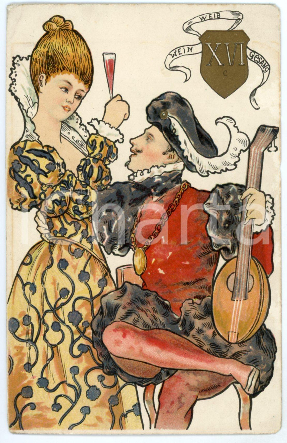 1900 ca WEISS WEIN GESANG - XVI Jahrhundert ILLUSTRATED Postcard FP NV  Cartolina d'epoca, non viaggiata. FAIR/discreto Lievi smussature agli angoli Formato: FP originale e autentica 1
