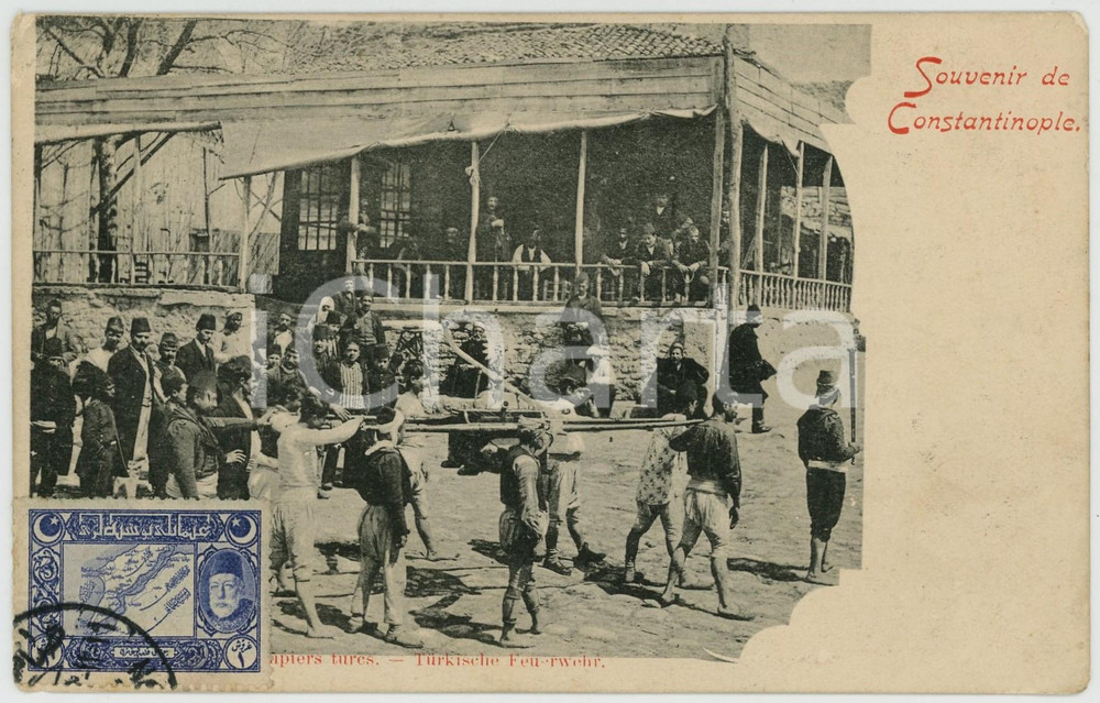 1905 CONSTANTINOPLE - METIERS - Pompiers turcs - Carte postale ANIMEE  Cartolina postale d'epoca, viaggiata.CONDIZIONI: G (ma lieve smussatura angolare)FORMATO: FP    originale e autentica 1