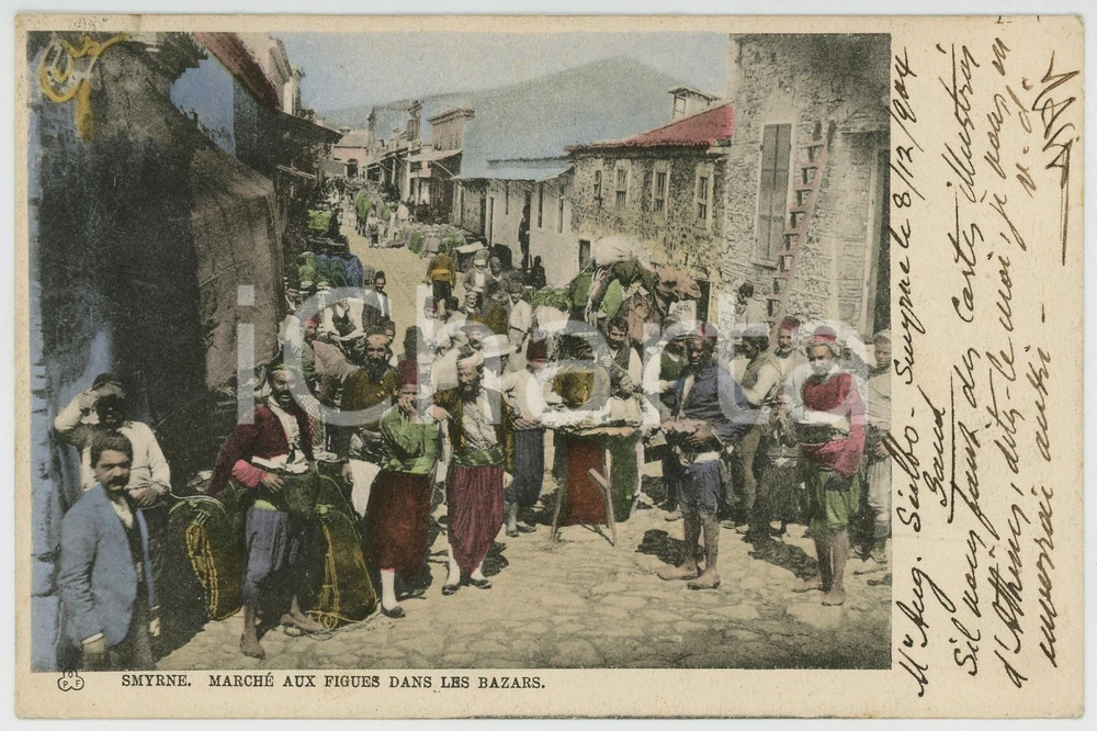 1904 SMYRNE (TURQUIE) Marché aux figues dans les bazars - Carte postale ANIMEE  Cartolina postale d'epoca, viaggiata.CONDIZIONI: GFORMATO: FP    originale e autentica 1