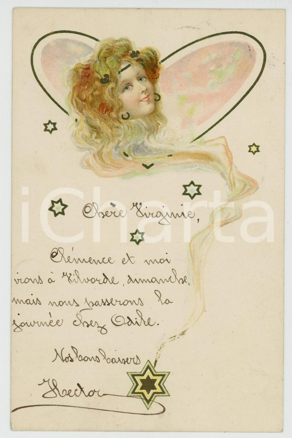 1902 JUDAICA Young girl with stars of David - Vintage postcard  Cartolina postale d'epoca, viaggiata.CONDIZIONI: G FORMATO: FP    originale e autentica 1