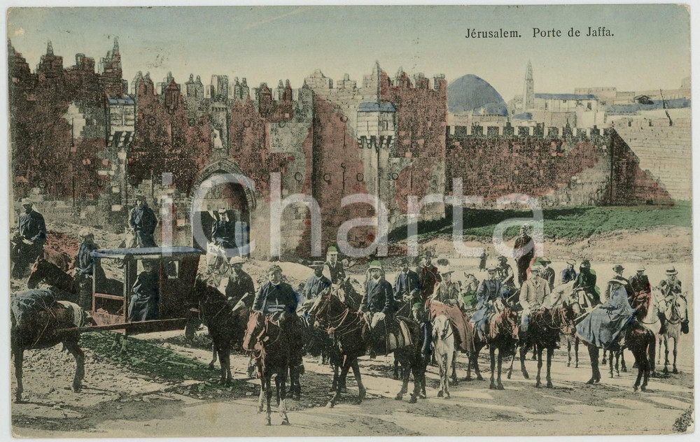 1911 JERUSALEM ISRAEL - Porte de JAFFA - Vintage chromo postcard ANIMATED  Cartolina postale d'epoca, viaggiata.CONDIZIONI: G (minima abrasione al lato inferiore al verso)FORMATO: FP    originale e autentica 1