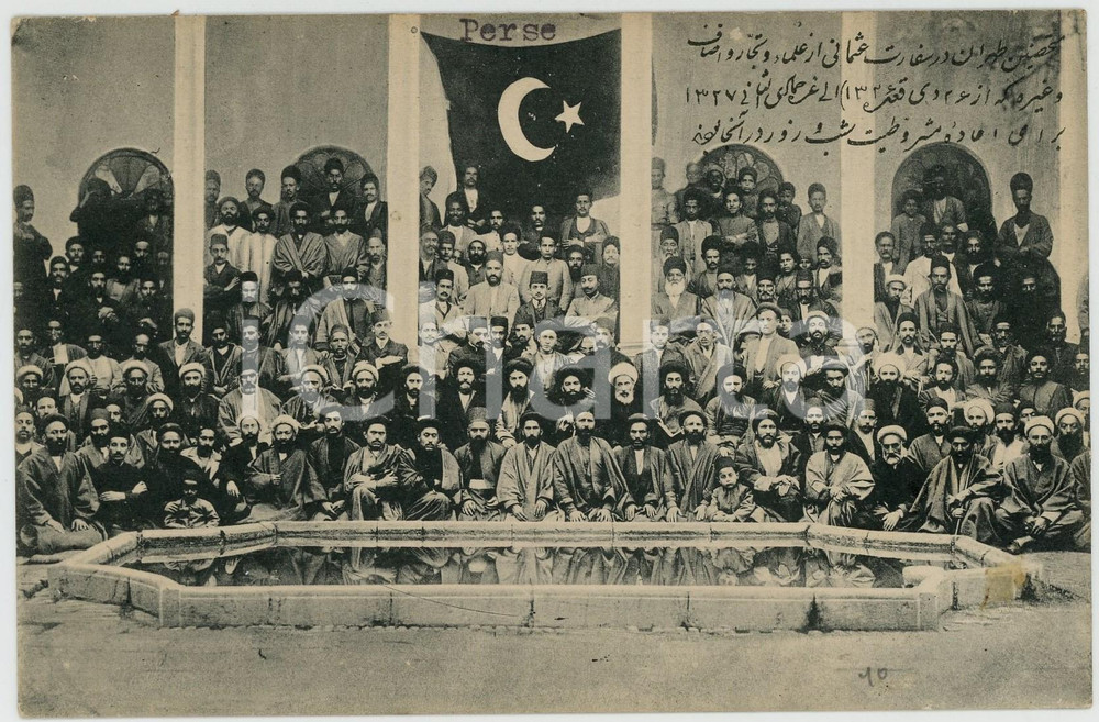 Cartolina originale da collezione 1910 ca TEHERAN IRAN Les refugies de Perse à  la Legation de la Turquie RARE 1