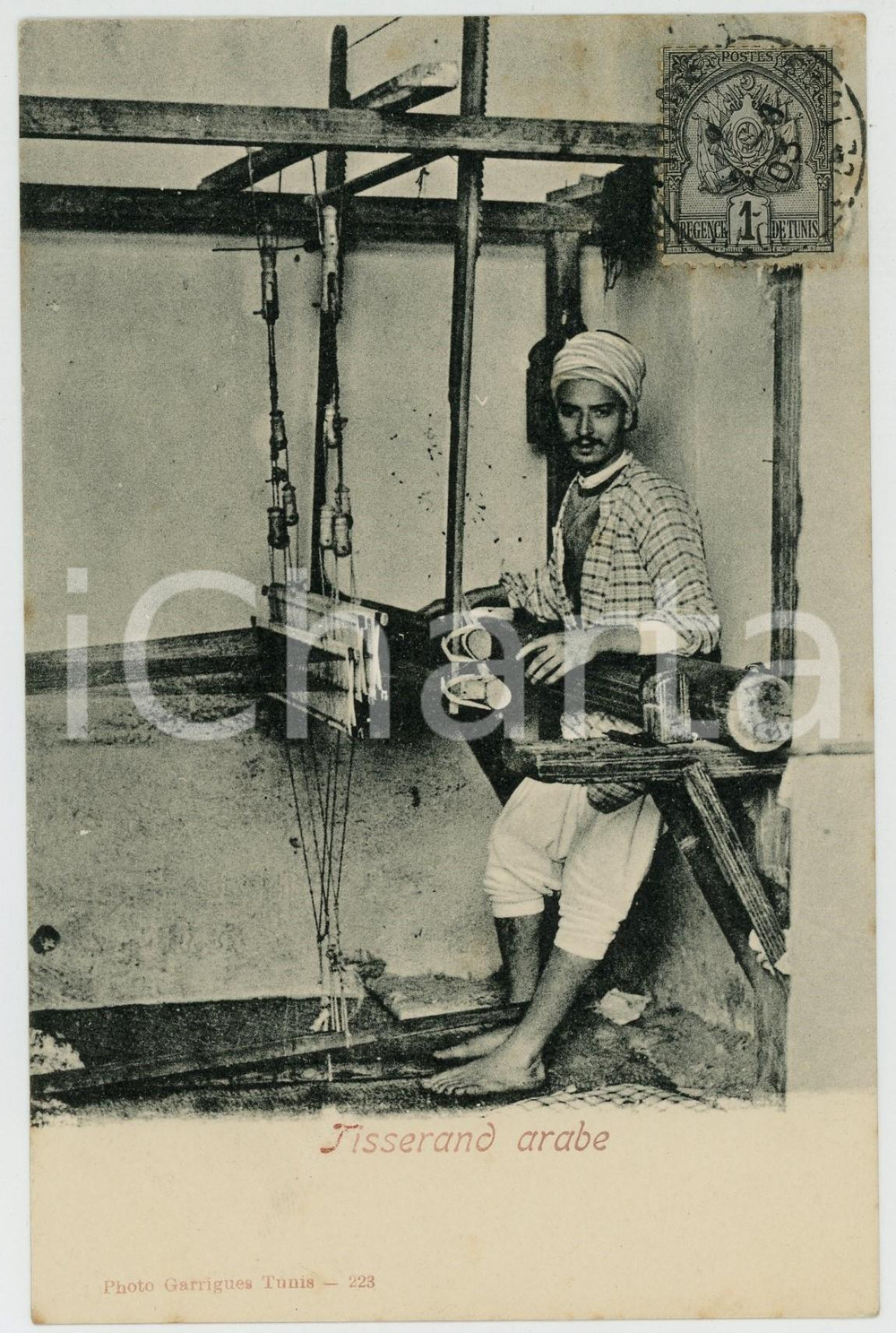 1903 TUNISIE - MÃ‰TIERS - Tisserand arabe - ANIMATED postcard Cartolina postale d'epoca, con francobollo e timbro al recto.CONDIZIONI: G FORMATO: FP    originale e autentica 1