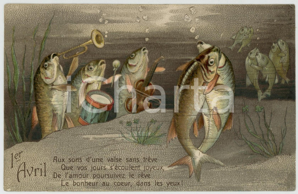 1908 - 1er AVRIL Poissons dansent la valse sous-marine - Carte postale FP VG  Cartolina d'epoca, viaggiata.CONDIZIONI: FAIR (lievi smussature agli angoli)FORMATO: FP    originale e autentica 1