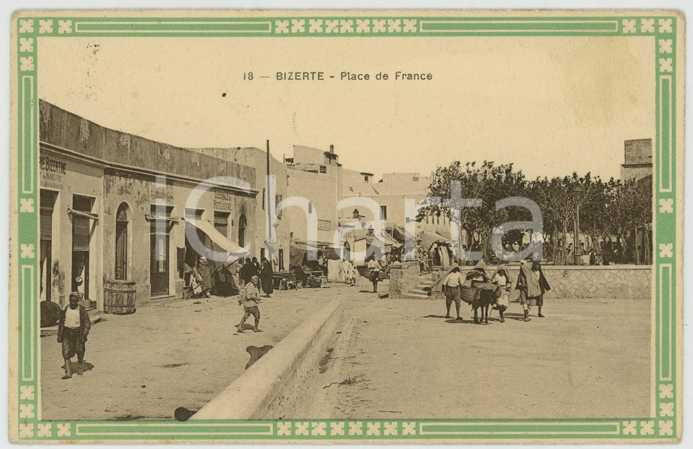 1911 BIZERTE (TUNISIE) Place de France - ANIMATED French postcard  Cartolina postale d'epoca, viaggiata.CONDIZIONI: G (minime smussature angolari)FORMATO: FP    originale e autentica 1