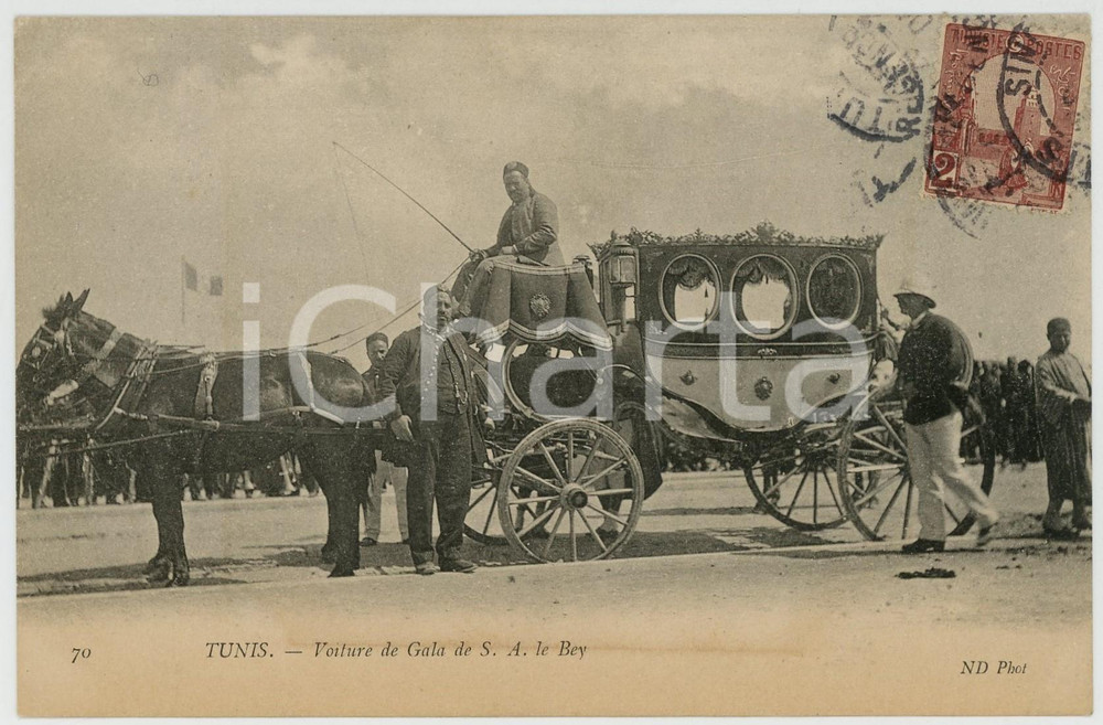 1910 ca TUNIS Voiture de gala de S.A. le Bey - French ANIMATED postcard  Cartolina postale d'epoca, viaggiata.CONDIZIONI: fair (piegature angolari)FORMATO: FP    originale e autentica 1