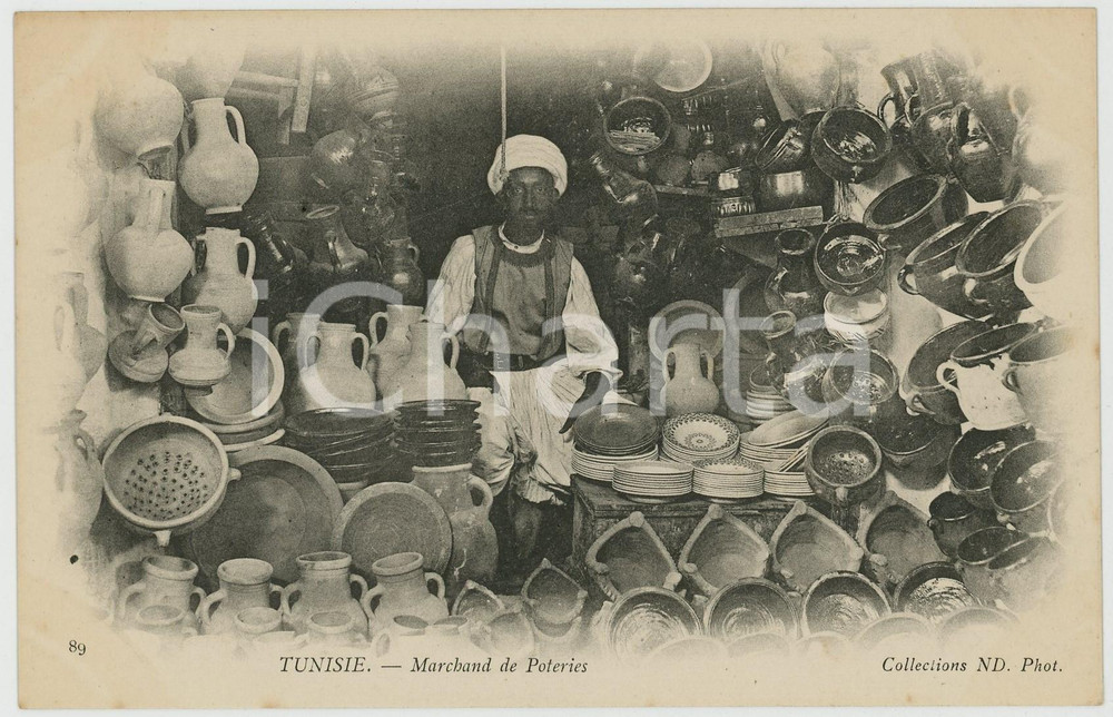 1910 ca TUNISIE METIERS Marchand de poteries - French vintage postcard  Cartolina postale d'epoca, non viaggiata.CONDIZIONI: GFORMATO: FP    originale e autentica 1