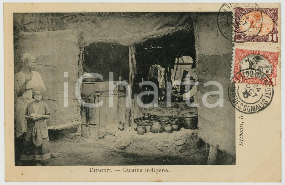 1906 AFRICA DJIBOUTI FRANÇAIS Cuisine indigène - Carte postale RARE Cartolina postale d'epoca, con bolli e timbri.CONDIZIONI: G FORMATO: FP    originale e autentica 1