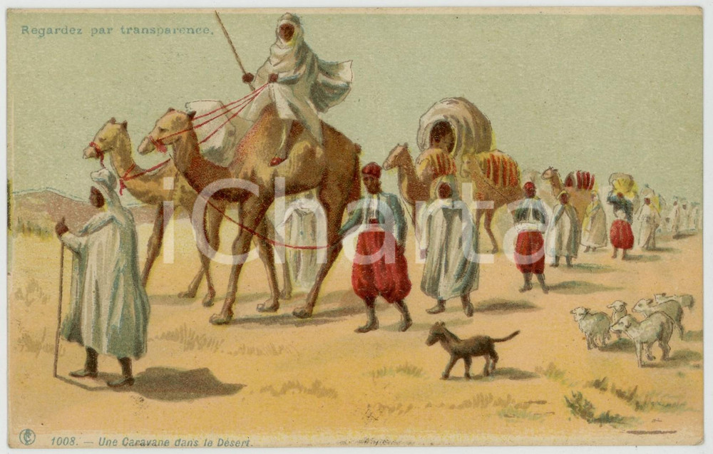 1910 ca MAROC Caravane dans le désert - Carte postale transparente CPA Cartolina postale d'epoca, in cui si possono vedere le ombre dei soggetti ponendola in controluce.Non viaggiata.CONDIZIONI: GFORMATO: FP    originale e autentica 1