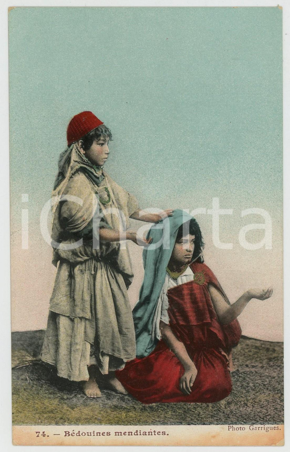 1915 ca MAROC Petites bédouines mendiantes - Carte postale chromo ETHNIQUE Cartolina postale d'epoca, non viaggiata.CONDIZIONI: GFORMATO: FP    originale e autentica 1