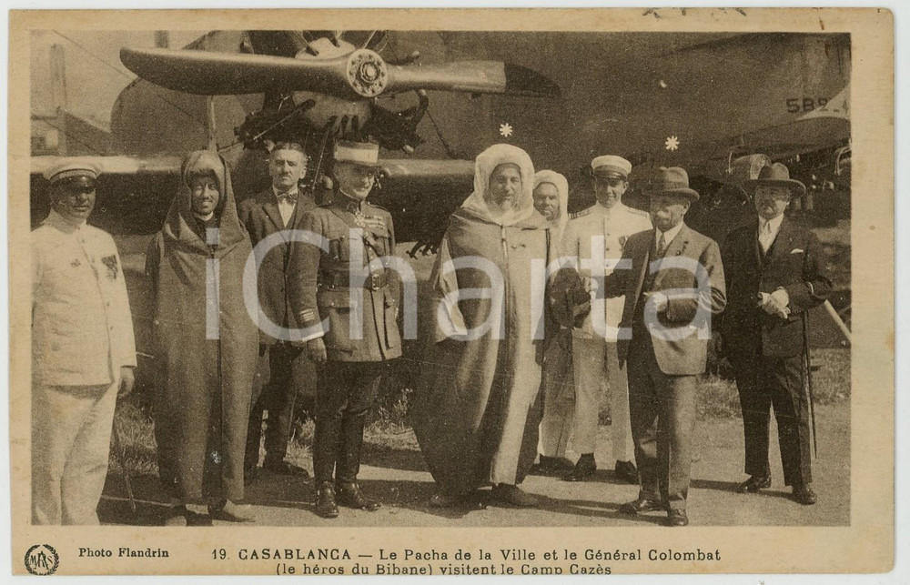 1930 CASABLANCA (MAROC) Pacha de la Ville et Général COLOMBAT au Camp CAZES Cartolina postale d'epoca, scritta ma non viaggiata.CONDIZIONI: FAIR (sbavatura dell'inchiostro al verso)FORMATO: FP    originale e autentica 1
