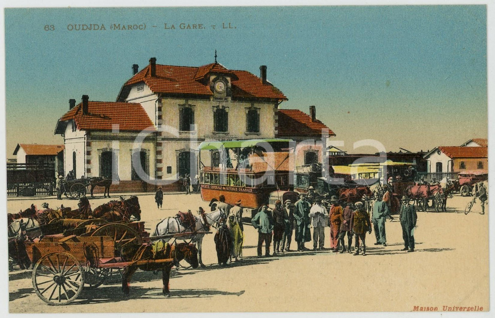 1920 ca OUJDA (MAROC) La gare - Carte postale ANIMEE omnibus carrosses CPA Cartolina postale d'epoca, non viaggiata.CONDIZIONI: GFORMATO: FP    originale e autentica 1