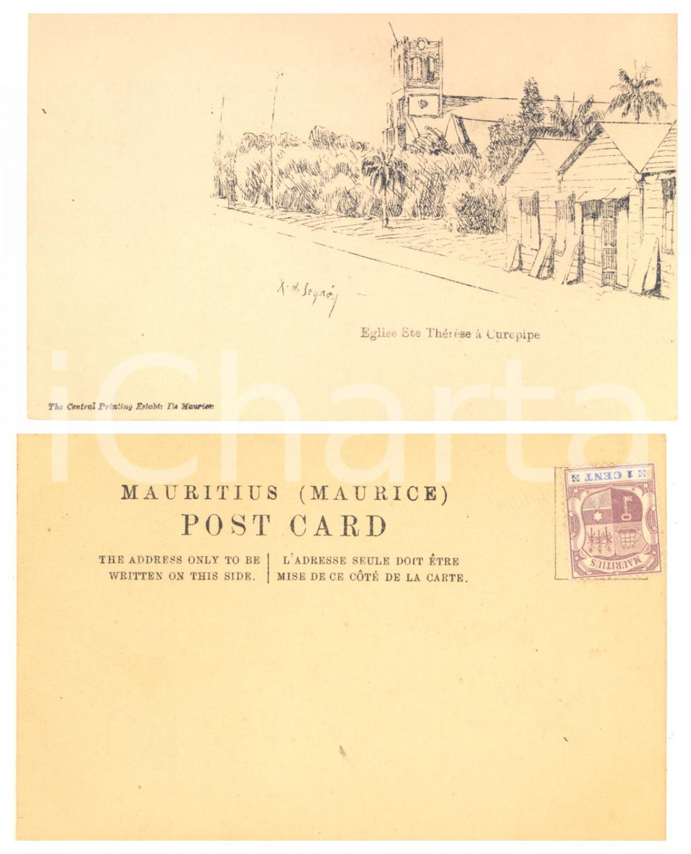 1905 ca CUREPIPE (MAURITIUS) Eglise Sainte Thérèse - Postcard ill. DE SEGRAY  Cartolina postale d'epoca, con francobollo al verso.CONDIZIONI: GFORMATO: FP    originale e autentica 1