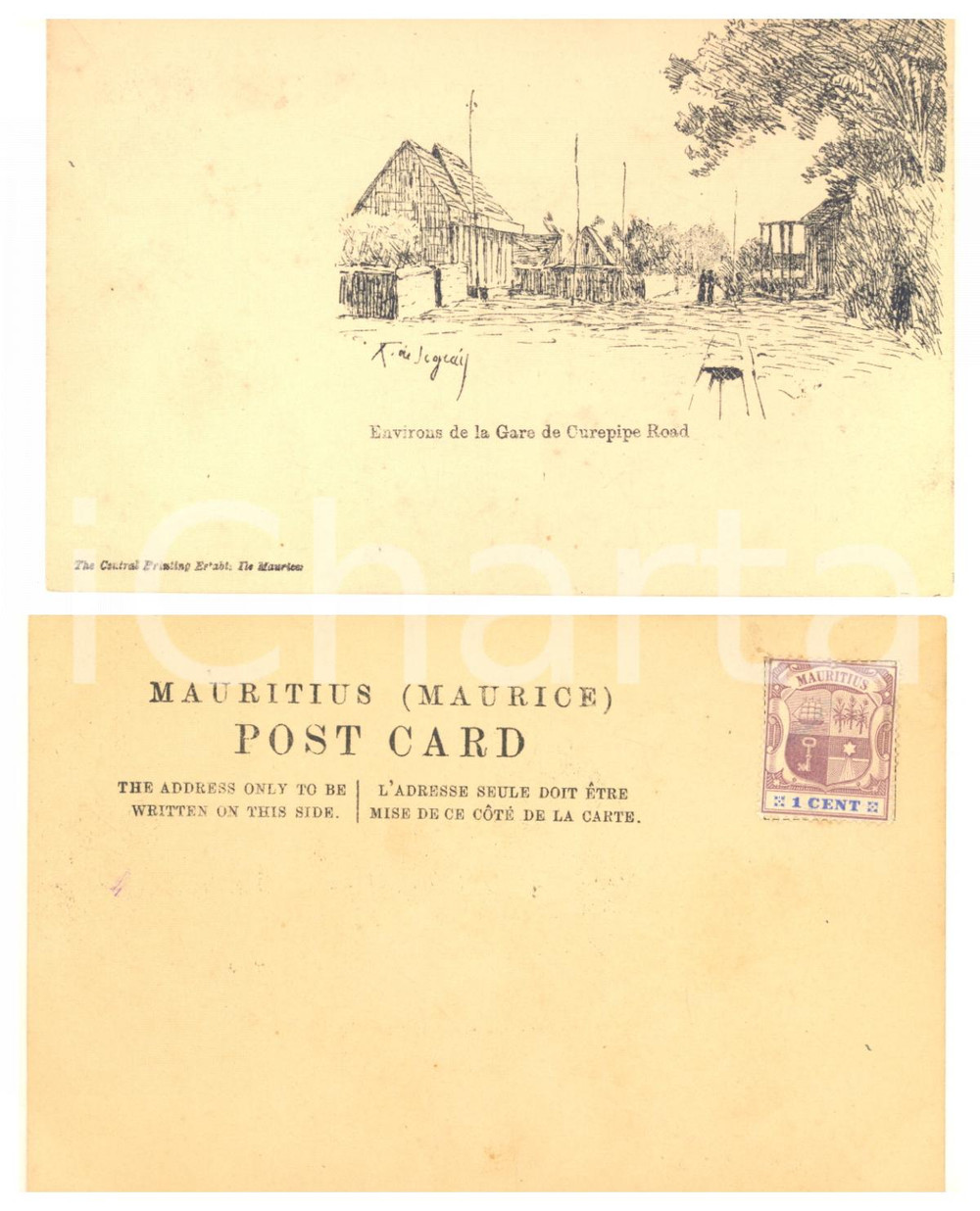 1905 ca MAURITIUS Environs de la Gare de CUREPIPE ROAD - Postcard ill. DE SEGRAY  Cartolina postale d'epoca, con francobollo al verso.CONDIZIONI: GFORMATO: FP    originale e autentica 1