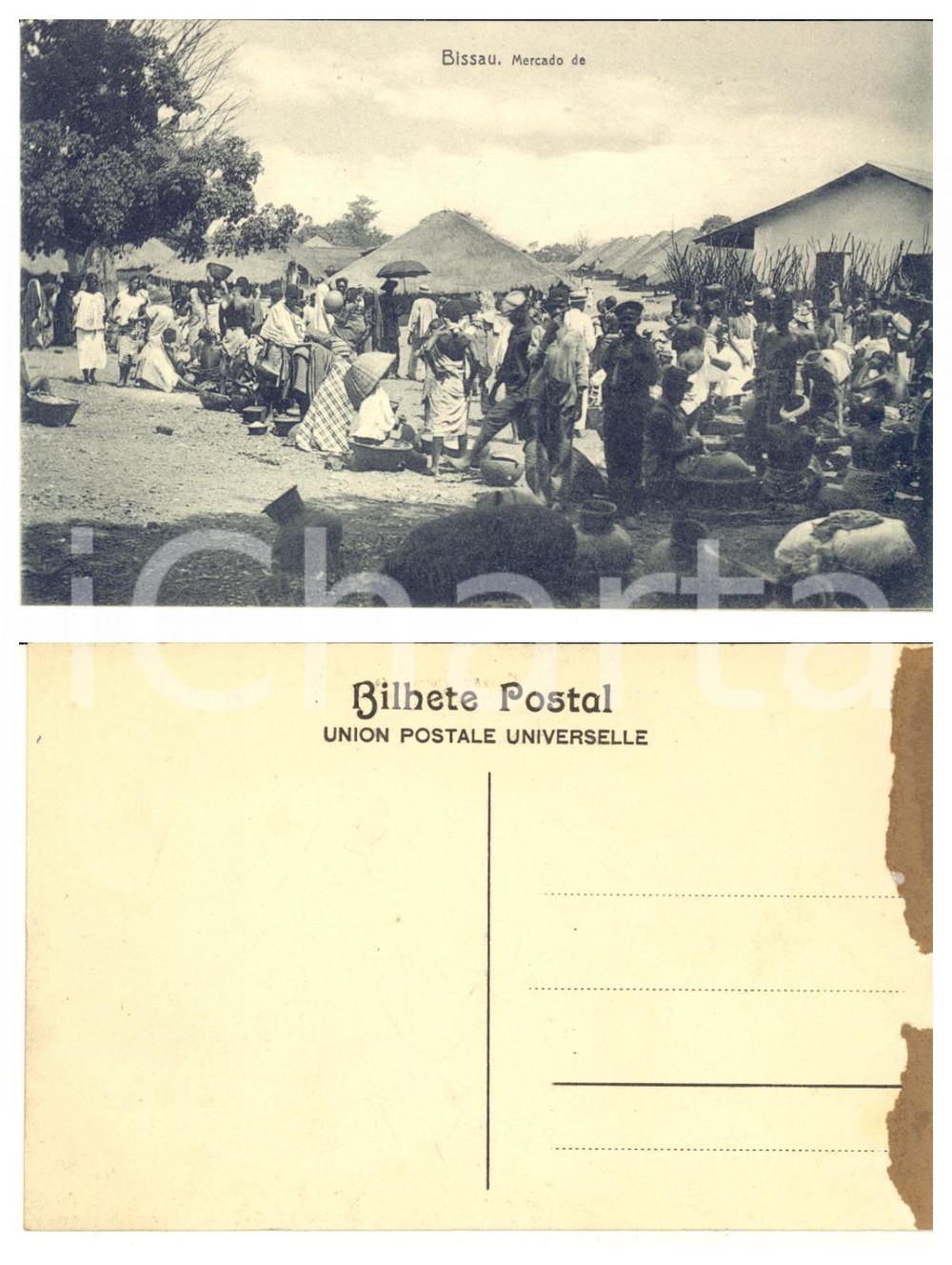 1910 ca BISSAU (GUINEA-BISSAU) Market - ANIMATED old postcard Cartolina postale d'epoca, non viaggiata.CONDIZIONI: POOR (esteso residuo cartaceo al verso)FORMATO: FP    originale e autentica 1