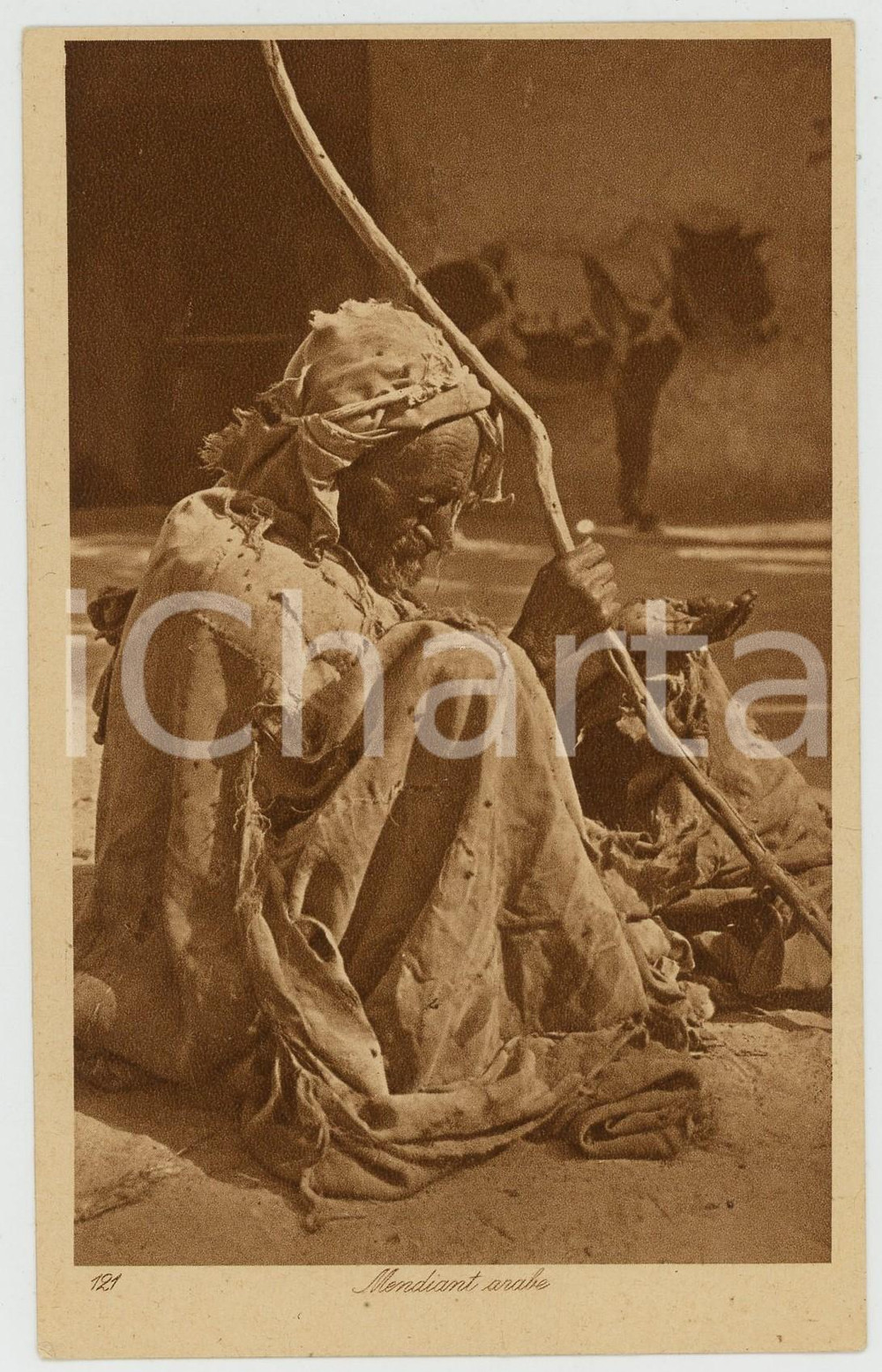 1920 ca AFRIQUE DU NORD Mendiant arabe - Carte postale ETHNIQUE CPA 1  Cartolina postale d'epoca, non viaggiata. GOOD/buono  Formato: 9x14 cm originale e autentica 1