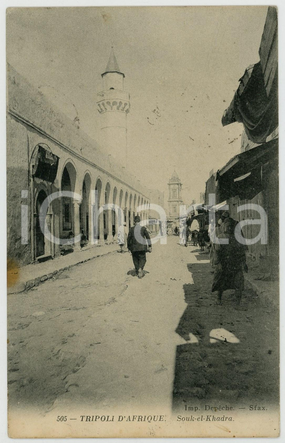 1919 AFRICA TRIPOLI (LIBIA) Souk-el-Khadra - Cartolina postale ANIMATA Cartolina postale d'epoca, viaggiata.CONDIZIONI: F (ingiallimento al lato sinistro)FORMATO: FP    originale e autentica 1