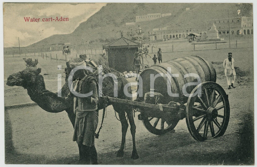 1907 ADEN (YEMEN) Water cart - Old postcard TYPES ETHNIC  Cartolina postale d'epoca, viaggiata.CONDIZIONI: FAIR (minime piegature angolari e piccoli fori da spillatrice al lato destro)FORMATO: FP    originale e autentica 1