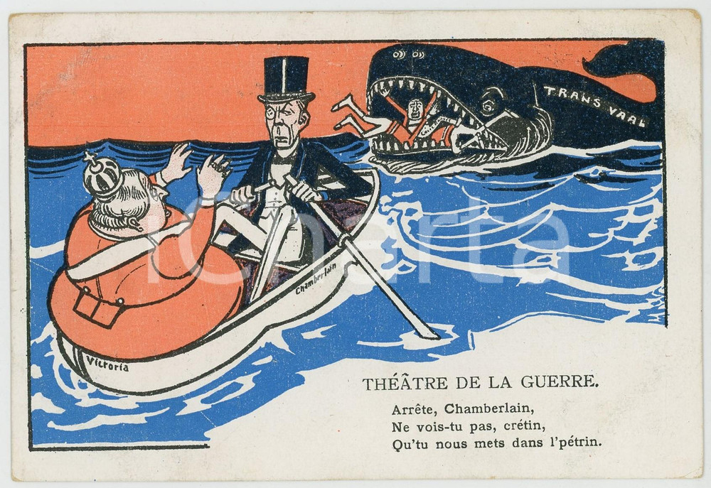 1900ca GUERRE DES BOERS - THÉÂTRE DE LA GUERRE Queen VICTORIA Joseph CHAMBERLAIN  Cartolina postale d'epoca, non viaggiata.CONDIZIONI: FAIR FORMATO: FP     originale e autentica 1