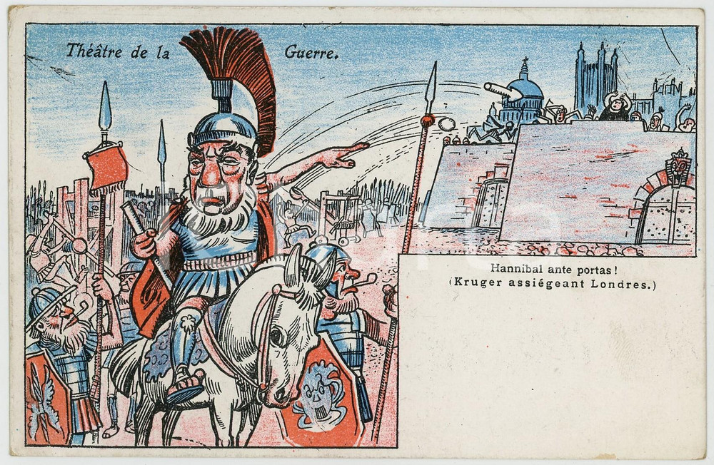 1900ca GUERRE DES BOERS - THÉÂTRE DE LA GUERRE Paul KRUGER assiégeant Londres  Cartolina postale d'epoca, non viaggiata.CONDIZIONI: FAIR FORMATO: FP     originale e autentica 1