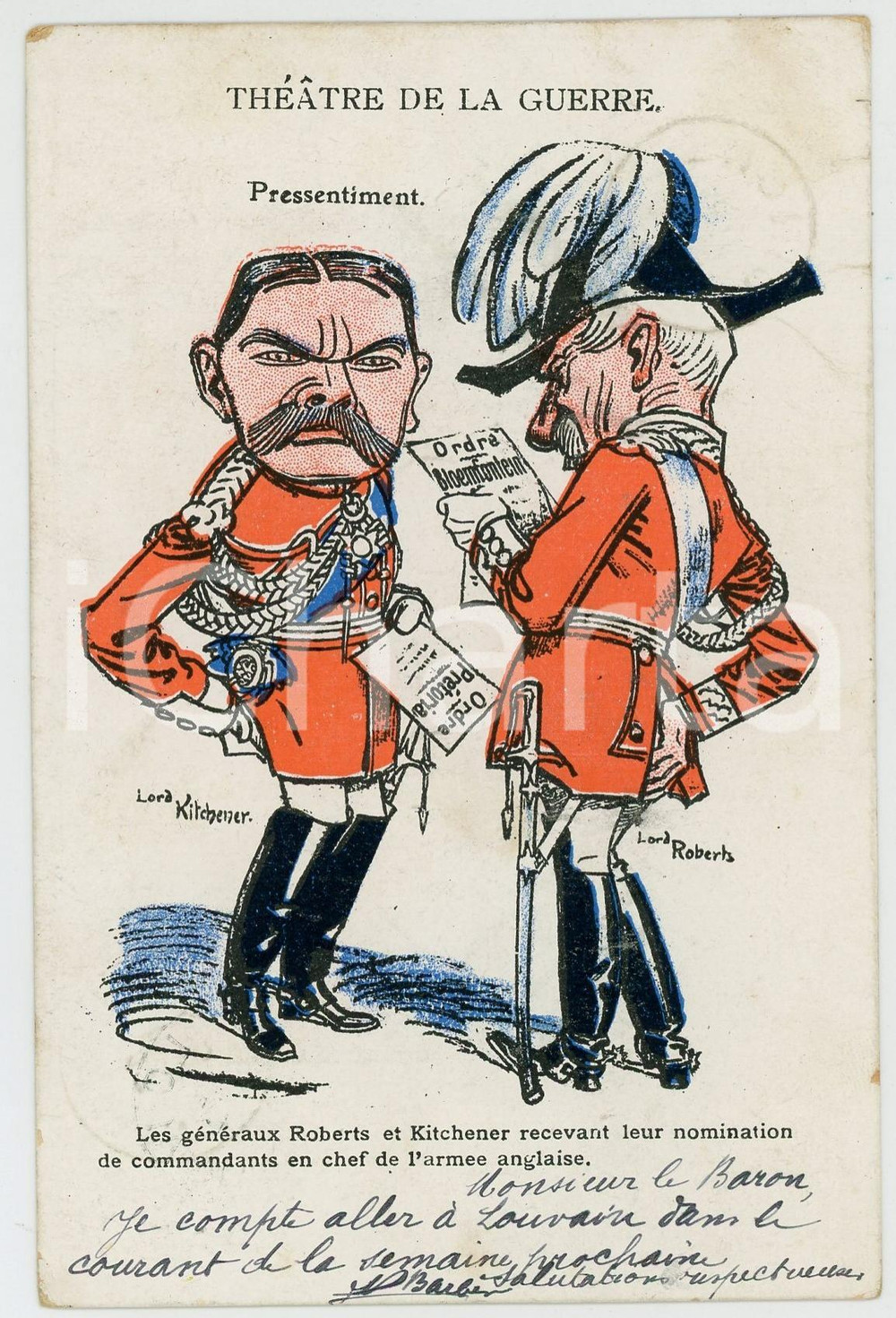 Cartolina originale da collezione 1900 GUERRE DES BOERS  THÃ‰Ã‚TRE DE LA GUERRE Frederick ROBERTS Horatio KITCHENER 1