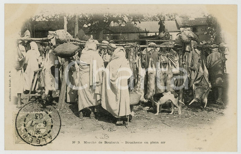 1903 ALGERIE Marché de BOUFARIK Boucherie en plein air - Carte postale FP VG  Cartolina postale d'epoca, viaggiata.EDITORE: Collection Id&eacute;ale PSCONDIZIONI: FAIRFORMATO: FP    originale e autentica 1