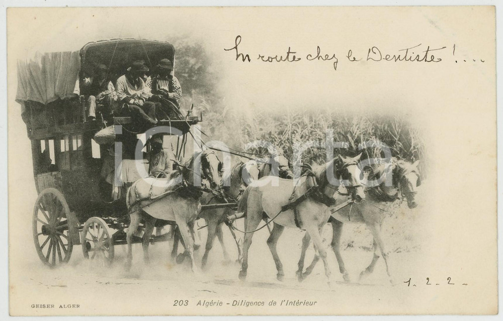 Cartolina originale da collezione 1903 ALGER  AFRIQUE Diligence de l intÃ¨rieur  Carte postale photo GEISER FP VG 1