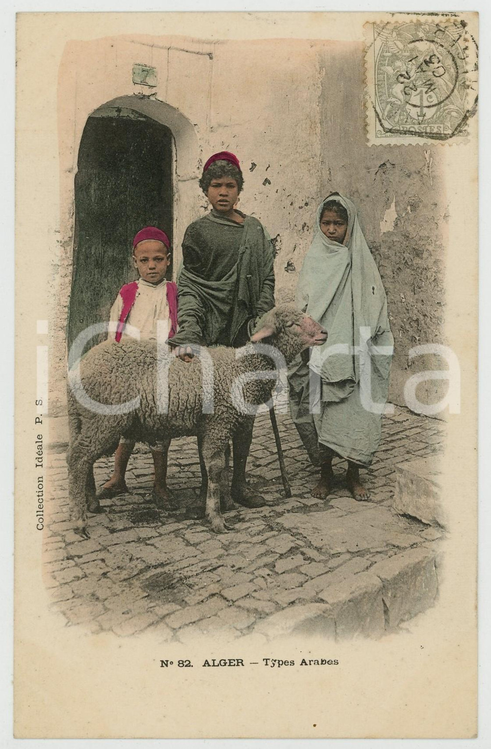 1903 ALGER Types arabes - Enfants avec un mouton - Carte postale FP VG  Cartolina postale d'epoca, viaggiata.CONDIZIONI: GFORMATO: FP    originale e autentica 1