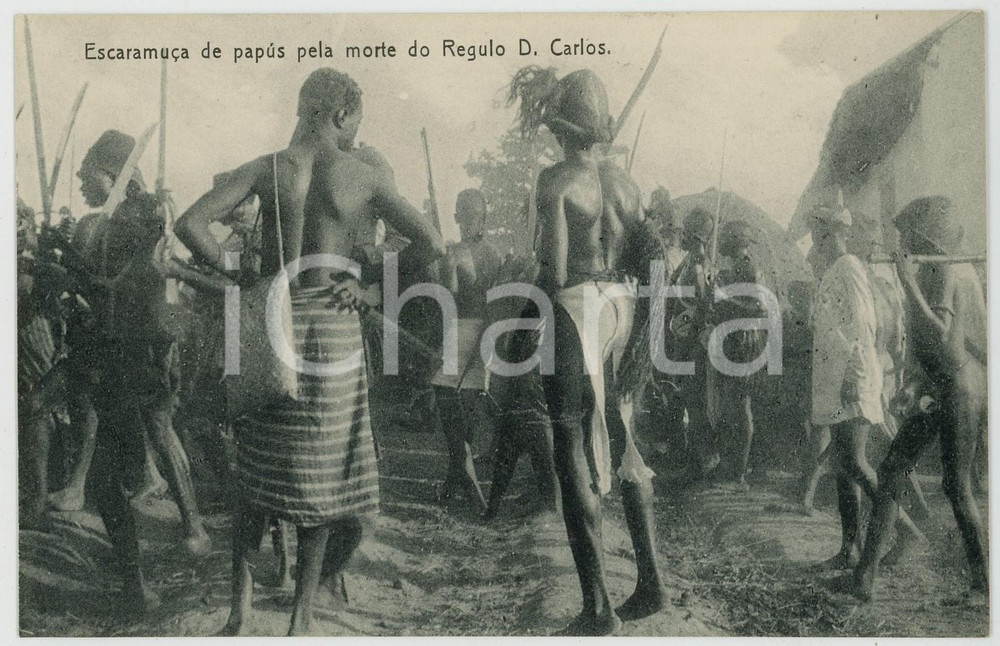 1920 ca GUINEA-BISSAU Escaramuça de papus pela morte Regulo D. Carlos POSTCARD Cartolina postale d'epoca, non viaggiata.CONDIZIONI: G FORMATO: FP    originale e autentica 1