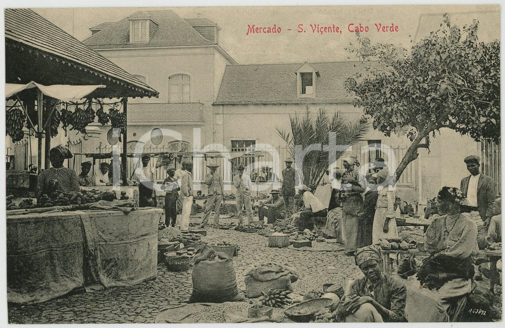 1910 ca SAO VICENTE (CABO VERDE) Mercado - ANIMATED Postcard  Cartolina postale d'epoca, non viaggiata. GOOD/buono  Formato: 14x9 cm originale e autentica 1