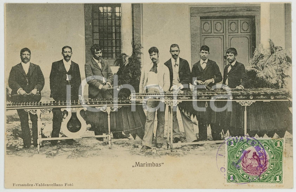 1907 GUATEMALA Marimbas - Tarjeta postal  - TYPES ETHNIC  Cartolina postale d'epoca, con bollo e timbro al recto.CONDIZIONI: G FORMATO: FP    originale e autentica 1