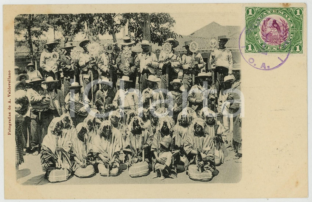 1902 GUATEMALA Banda de música tradicional - Tarjeta postal antigua  Cartolina postale d'epoca, con bollo e timbro al recto.Foto Fernandez - ValdevellanoCONDIZIONI: G FORMATO: FP    originale e autentica 1